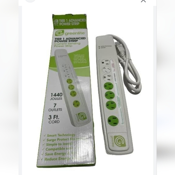 New Greenlite Surge Protector Strip 7 Outlets 1440 Joules 3 Foot Cord Boxed - Picture 1 of 7